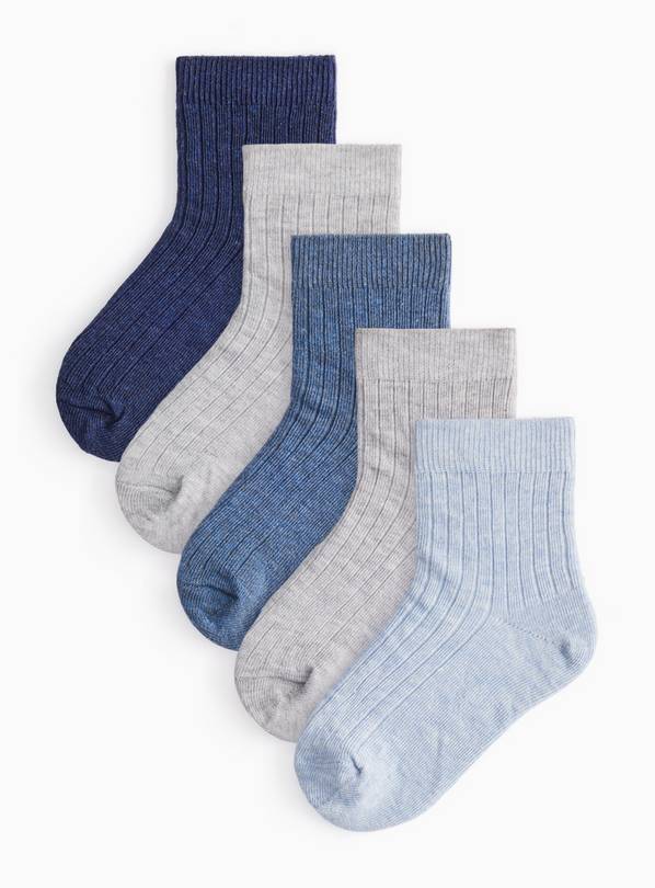 Blue And Grey Ribbed Ankle Socks 5 Pack 4-6.5